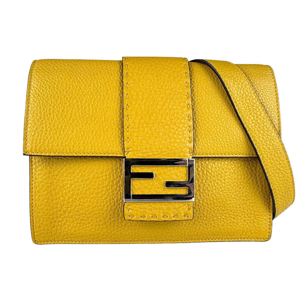 Fendi Shoulder Bag Selleria Flat Bucket Leather Yellow ADYW